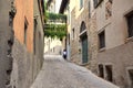 the narrow street in old city of Bergamo, Italy
