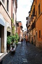 Narrow street in the old city on May 31, 2014, Rome