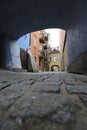 Courtyard with a lane in the old town of Warsaw. Royalty Free Stock Photo