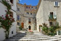 Narrow street among the old stone houses of Civitella Alfedena a medieval village in Abruzzo