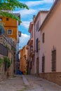 Narrow street in the old town of Cuenca, Spain. Royalty Free Stock Photo