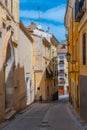 Narrow street in the old town of Cuenca, Spain. Royalty Free Stock Photo