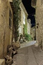 Narrow street in the old town in France. Night view Royalty Free Stock Photo