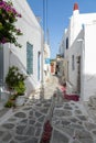 Narrow street of the old town with, Parikia, Paros Island, Greece