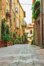 Narrow street in the old town of Pienza
