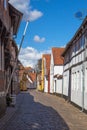 narrow street in old town of Ribe, Denmark Royalty Free Stock Photo