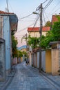 Narrow street of the old town of Shkoder during sunset, Albania Royalty Free Stock Photo