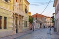 Narrow street of the old town of Shkoder during sunset, Albania Royalty Free Stock Photo