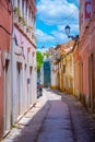 Narrow street in the old town Tomar in Portugal Royalty Free Stock Photo