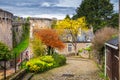 Narrow street with old traditional houses in histoical part of D Royalty Free Stock Photo