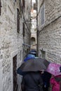 Narrow street on a rainy day in Split, port city on the Dalmatian coast, on the Adriatic Sea, Croatia