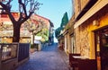 Narrow Street restaurant cafeteria Sirmione Lake Garda Italy Royalty Free Stock Photo