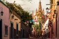 Narrow street in San Miguel de Allende in Guanajuato, Mexico Royalty Free Stock Photo