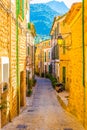 A narrow street in the spanish village Fornalutx at Mallorca Royalty Free Stock Photo