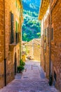 A narrow street in the spanish village Fornalutx at Mallorca Royalty Free Stock Photo