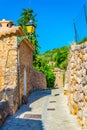 A narrow street in the spanish village Fornalutx at Mallorca Royalty Free Stock Photo