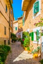 A narrow street in the spanish village Fornalutx at Mallorca Royalty Free Stock Photo