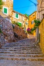 A narrow street in the spanish village Fornalutx at Mallorca Royalty Free Stock Photo