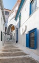 Narrow street with steps in the old town of Hydra, Greece. Royalty Free Stock Photo