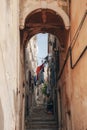 Narrow street with steps, old town of Korcula, Croatia Royalty Free Stock Photo