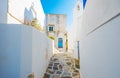 Narrow street with stone houses in Lefkes village Royalty Free Stock Photo