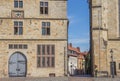 Narrow street between the town hall and Marien church in Osnabru Royalty Free Stock Photo