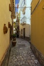 Narrow street typical for Italian towns, Castelmola, Sicily, Italy