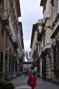 Famous Narrow street Via Garibaldi from Genoa City. Liguria, Italy