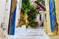 Narrow street in the village of Kritsa, Crete, Greece Royalty Free Stock Photo