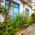 Narrow street in the village of Kritsa, Crete, Greece Royalty Free Stock Photo