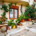 Narrow street in the village of Kritsa, Crete, Greece Royalty Free Stock Photo