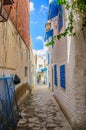Narrow street with white houses in Hammamet Tunisia Royalty Free Stock Photo
