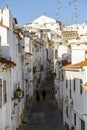 Narrow street between whitewash houses of Elvas, Alentejo, Portugal Royalty Free Stock Photo