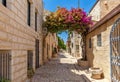 Narrow street of Yemin Moshe district in Jerusalem. Royalty Free Stock Photo