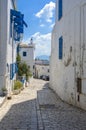 Narrow streets of the city in the Andalusian style in white-blue colors