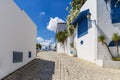 Narrow streets of the city in the Andalusian style in white-blue colors