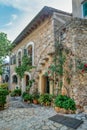 Narrow streets in historic center of town of Vlldemossa, Balearic Islands Mallorca Spain Royalty Free Stock Photo