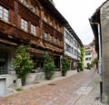 Narrow streets with historic houses in the old town of the city of Rapperswil Royalty Free Stock Photo