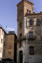 Narrow streets and historical facades in the old town of Toledo Royalty Free Stock Photo