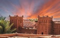 Narrow streets of Kasbah Ait Ben Haddou in the desert at sunset, Morocco Royalty Free Stock Photo