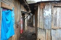 Narrow streets of Kenyan slums in Nairobi