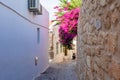Narrow streets of Lindos old town, Rhodes island, Greece Royalty Free Stock Photo