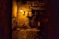 Narrow streets of mediterranean city. Trogir at night. Croatia. Royalty Free Stock Photo