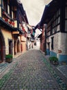 Narrow streets of the old Eguisheim village Royalty Free Stock Photo