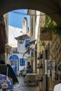 Narrow streets of Sintra village with various businesses