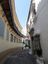 Narrow streets in Spanish village, Barcelona, Catalonia, Spain. Royalty Free Stock Photo