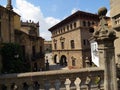 View of the Plaza Mayor and beautiful buildings, Spanish village, Barcelona, Catalonia, Spain. Royalty Free Stock Photo