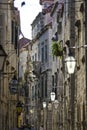 Narrow streets with tenements and lanterns in Dubrovnik, Croatia