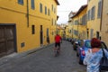 Old narrow street yellow housses Florence Tuscany Italy Royalty Free Stock Photo