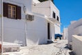 Narrow streets and typical Greek buildings in the city of Lindos on the island of Rhodes.